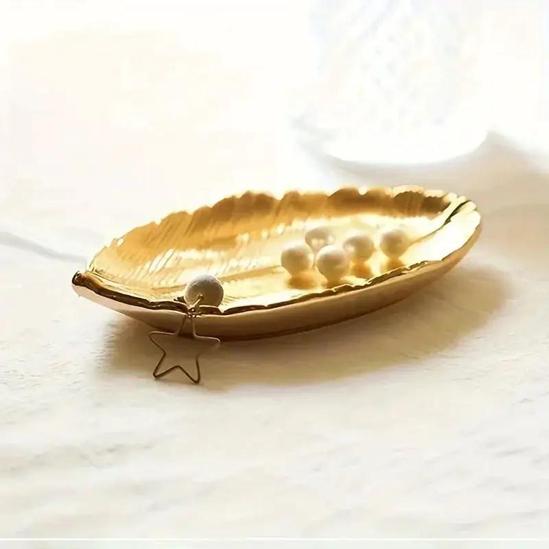 Ceramic Leaf-Shaped Jewelry Dish & Decorative Tray - Elegant Leaf Suitable for Jewelry Display, Keys, - Decorative Tabletop Centerpiece for Entryway, Living Room, Bedside, Jewelry Trays by House Of Avana