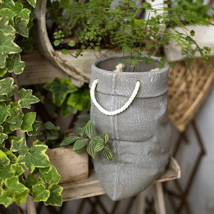 Ceramic Planter Linen Bag Design by RusticReach