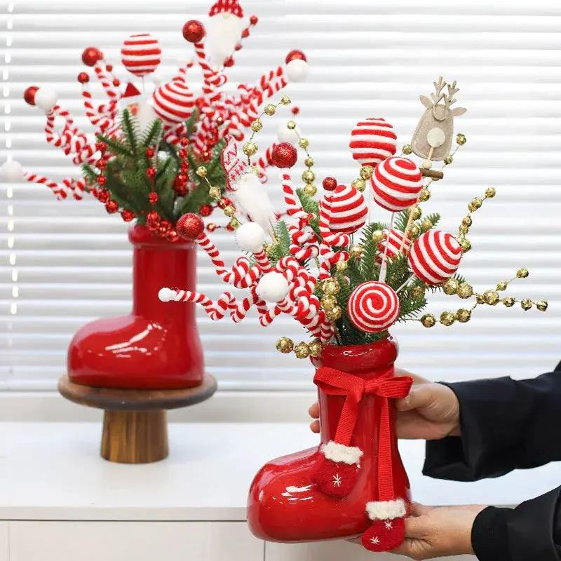 Ceramic Red Vase Planter with Snowflake & Ornament Design by House Of Avana