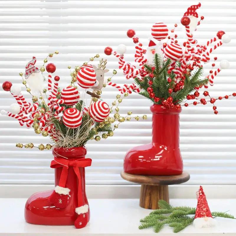 Ceramic Red Vase Planter with Snowflake & Ornament Design by House Of Avana