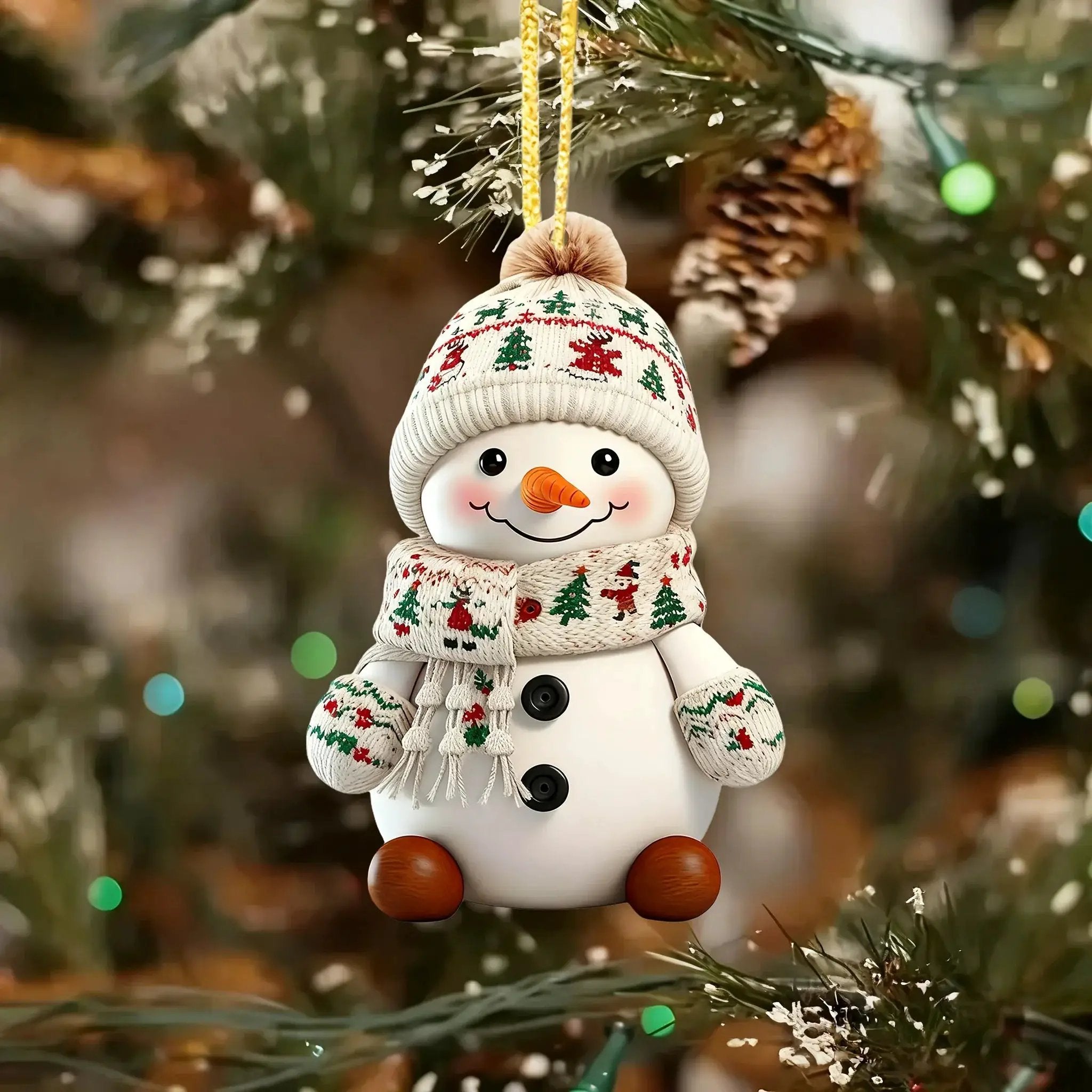 Ceramic Snowman Christmas Tree Ornament Set of 2 by House Of Avana