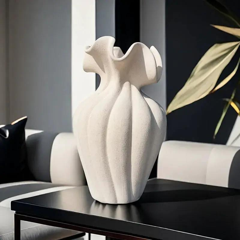 Ceramic Vase 20cm with Striped Skirt Element Design by House Of Avana