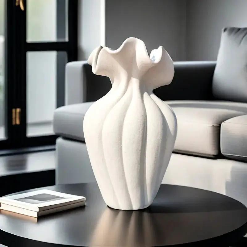 Ceramic Vase 20cm with Striped Skirt Element Design by House Of Avana