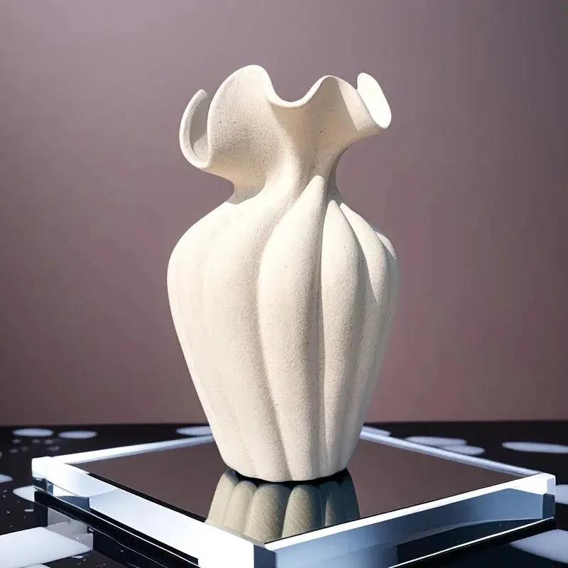 Ceramic Vase 20cm with Striped Skirt Element Design by House Of Avana