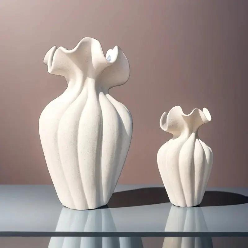 Ceramic Vase 20cm with Striped Skirt Element Design by House Of Avana