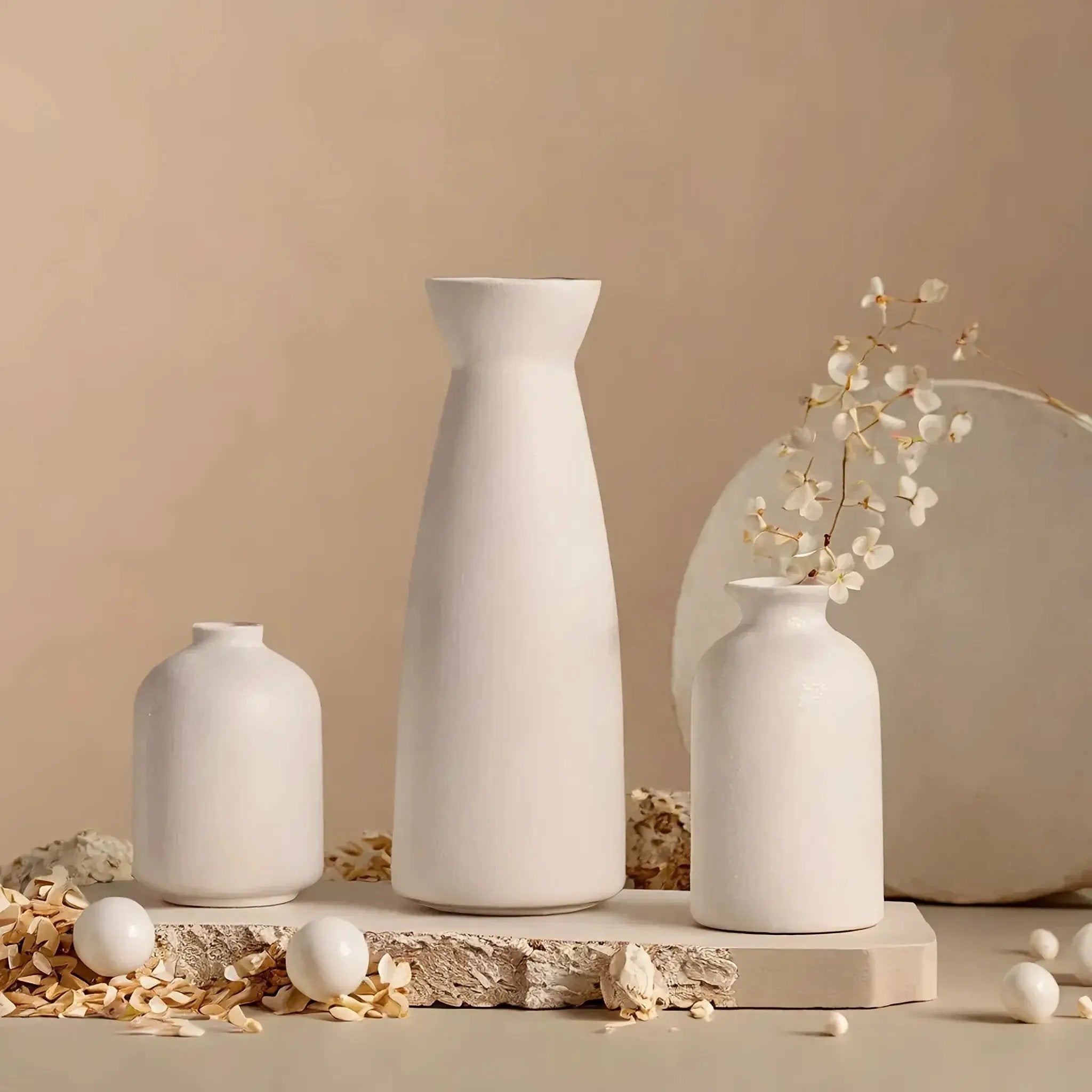 Ceramic Vase Set of 3 Modern Boho Style Vases by House Of Avana