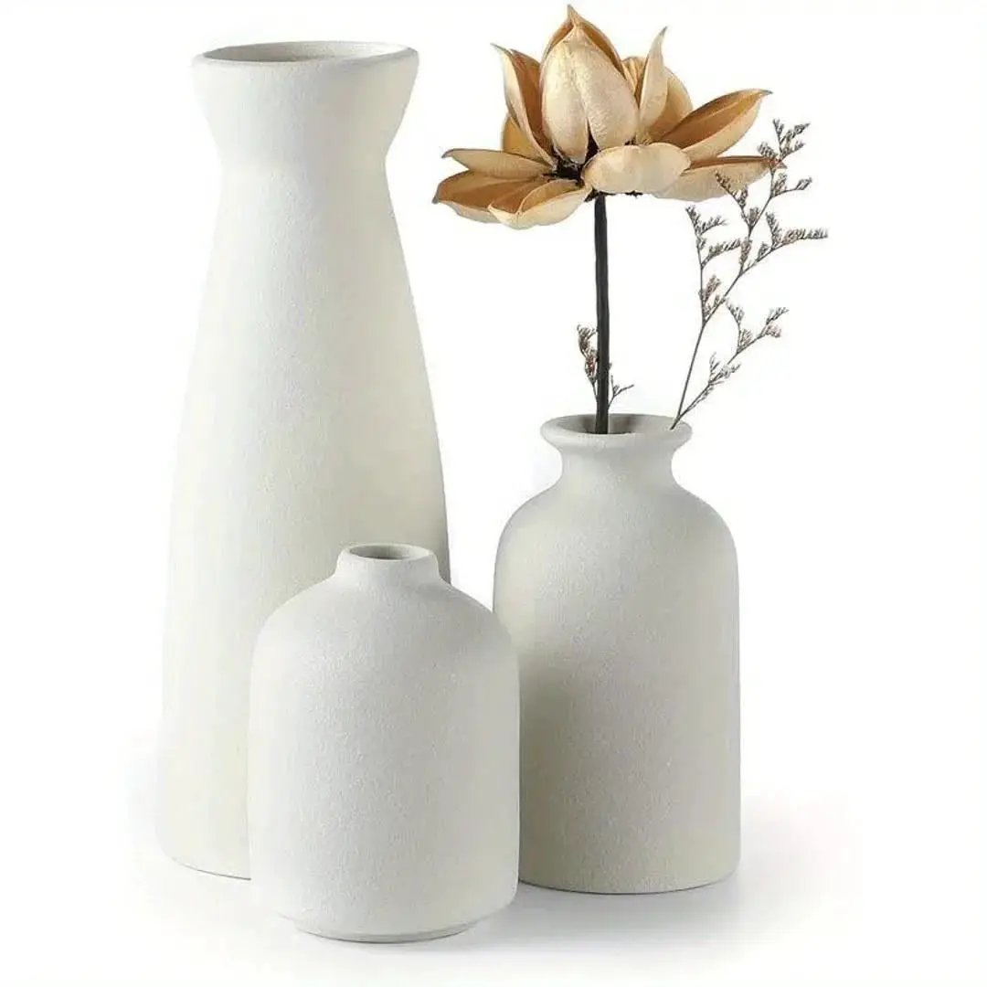 Ceramic Vase Set of 3 Modern Boho Style Vases by House Of Avana