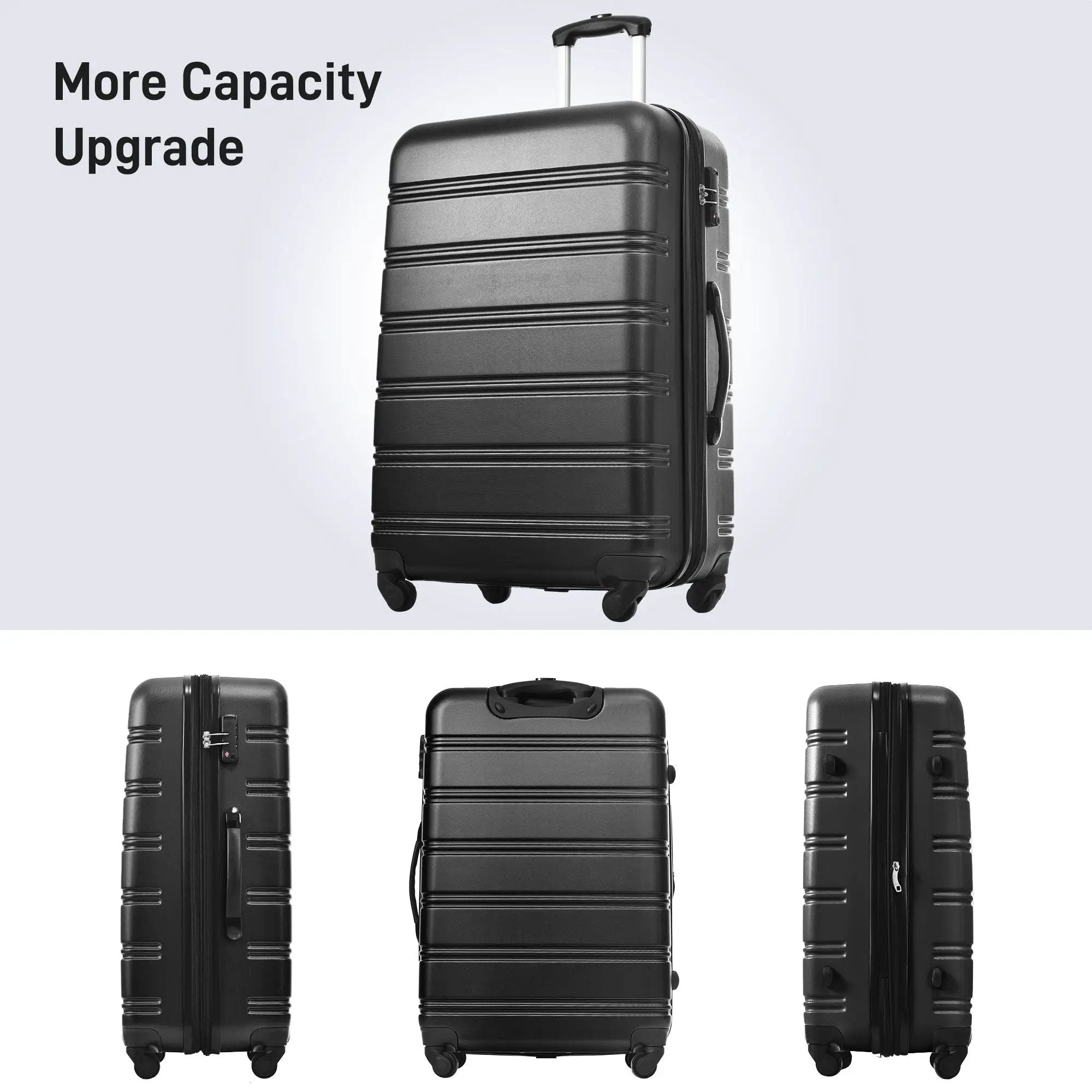 3 Piece Luggage Set Hardside Spinner Suitcase With Tsa Lock 20" 24" 28" Available - Black by HouseOfZazla