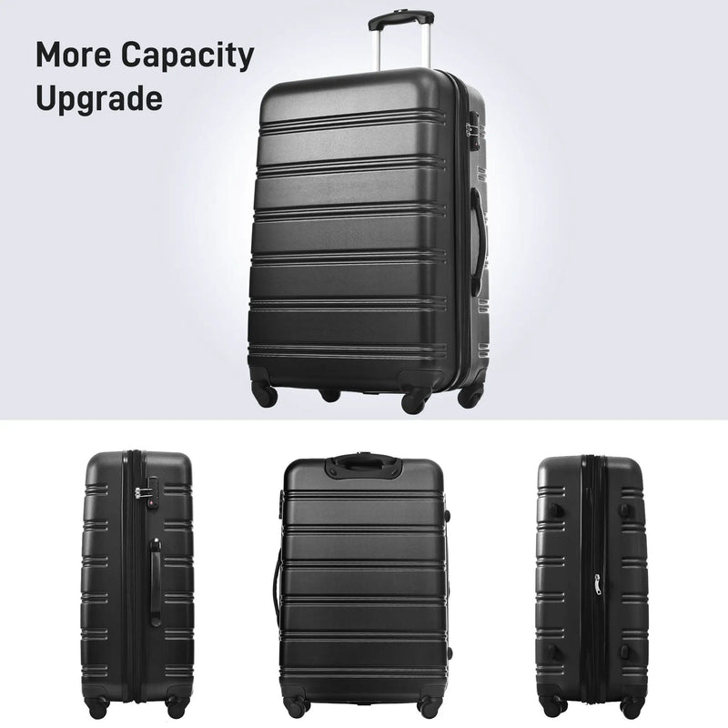 3 Piece Luggage Set Hardside Spinner Suitcase With Tsa Lock 20" 24" 28" Available - Black by HouseOfZazla