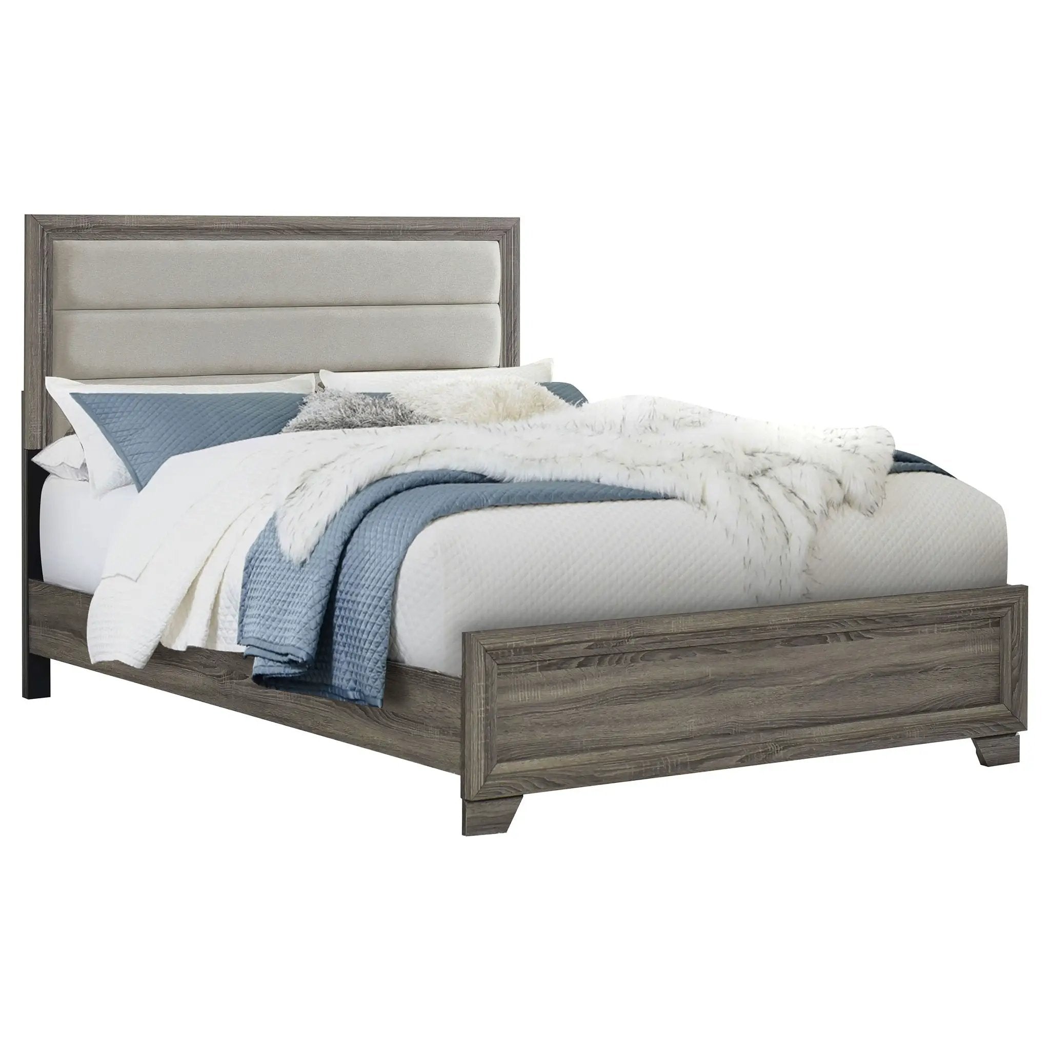 Wright 52-inch Upholstered Eastern King Bed Brown Oak by Unique Piece Furniture