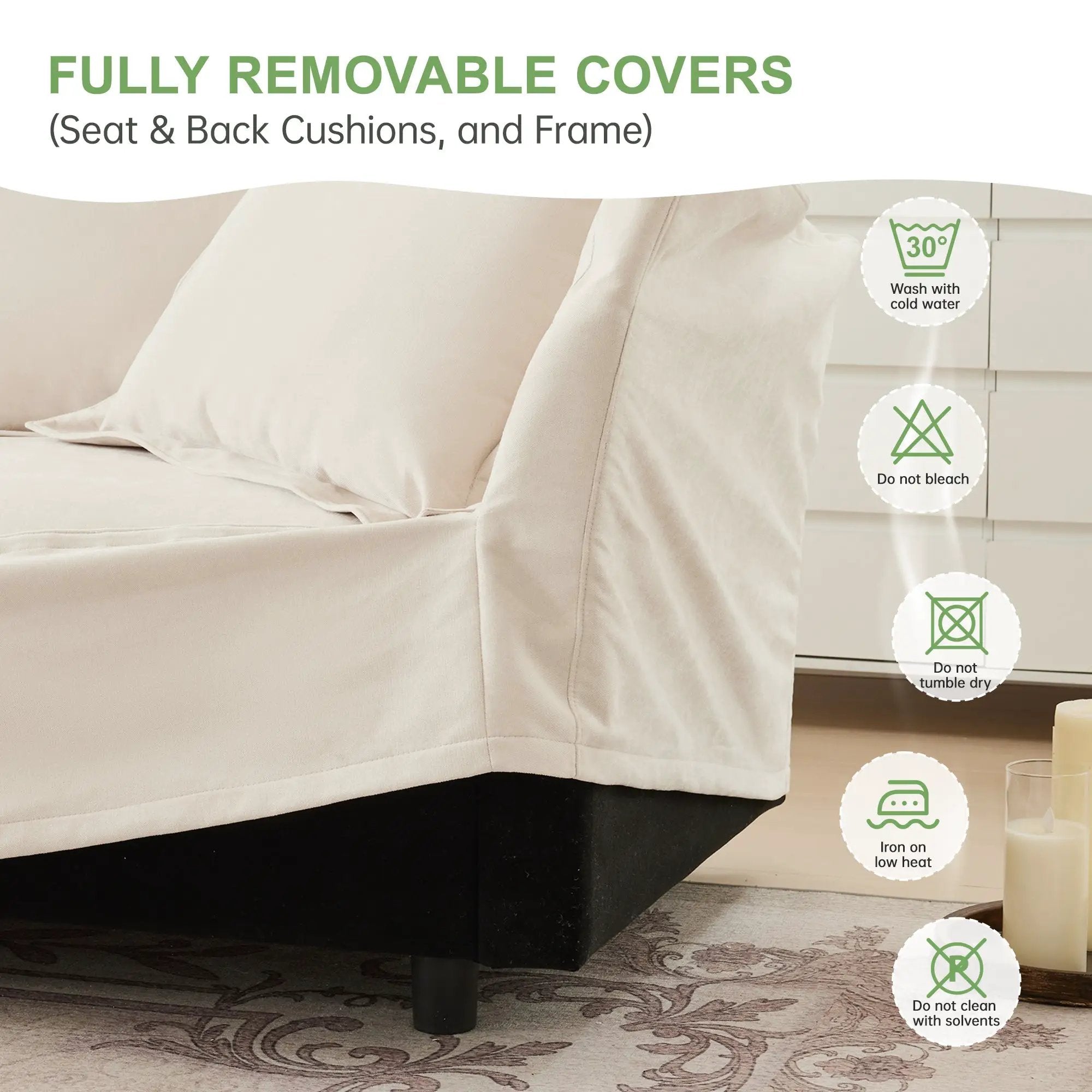Slipcovered L Shape Sectional Long Sofa Couch - 4 Seater by HouseOfZazla