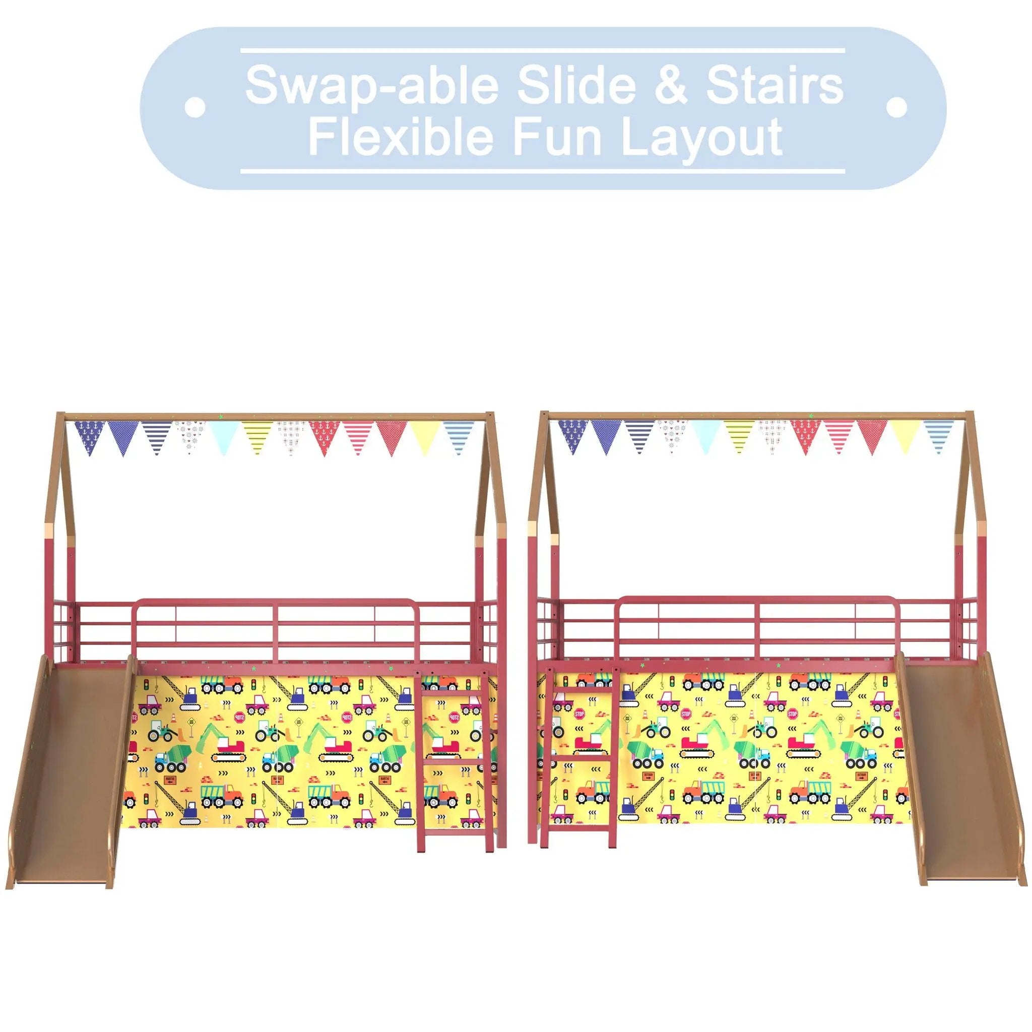 Jack - House Loft Bed With Slide And Curtain Set by HouseOfZazla