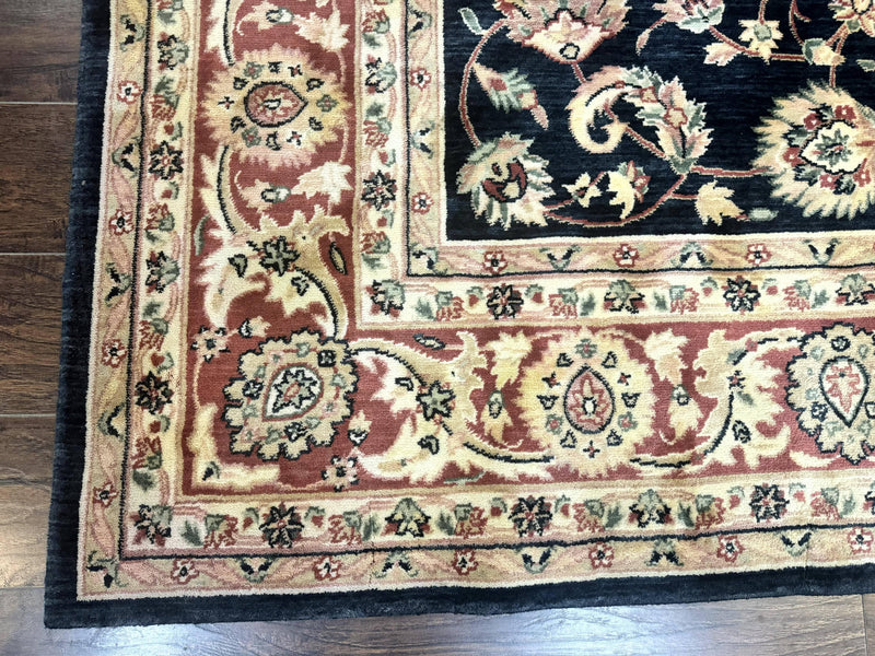 Vintage Oriental Rug 8x11, Floral Persian Design Carpet, Turkish Power Loomed Rug, Navy Blue Red Cream by Jewel Rugs
