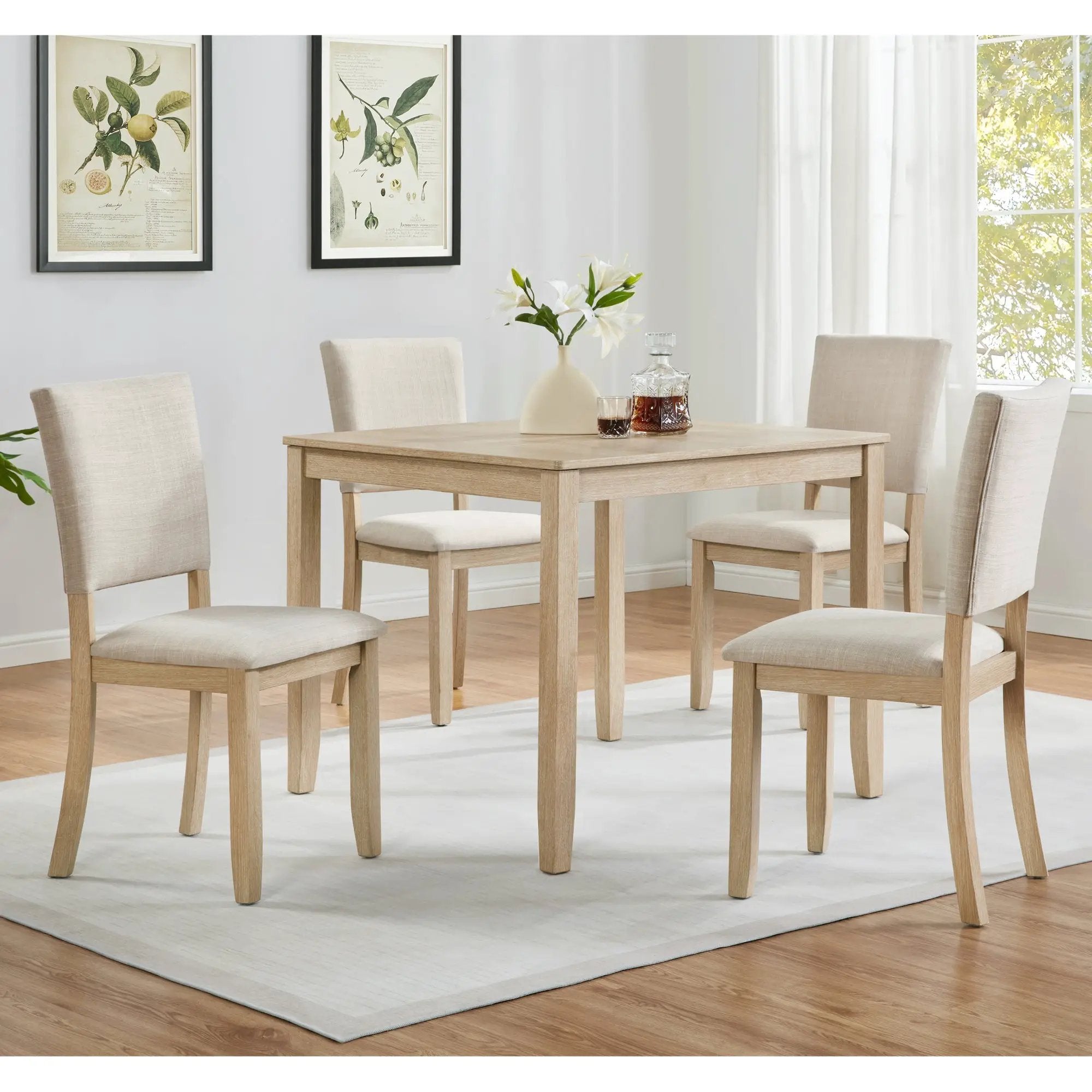 Modern 5-Piece Wooden Dining Table Set for 4 People in Light Oak by HouseOfZazla