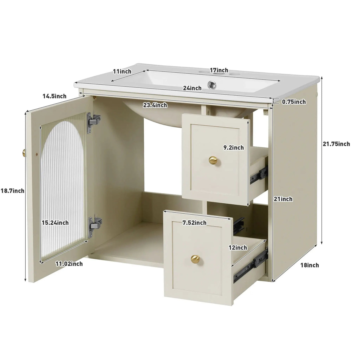 Wall-Mounted Bathroom Vanity Set With Sink, 2 Drawers And Soft-Close Door by HouseOfZazla