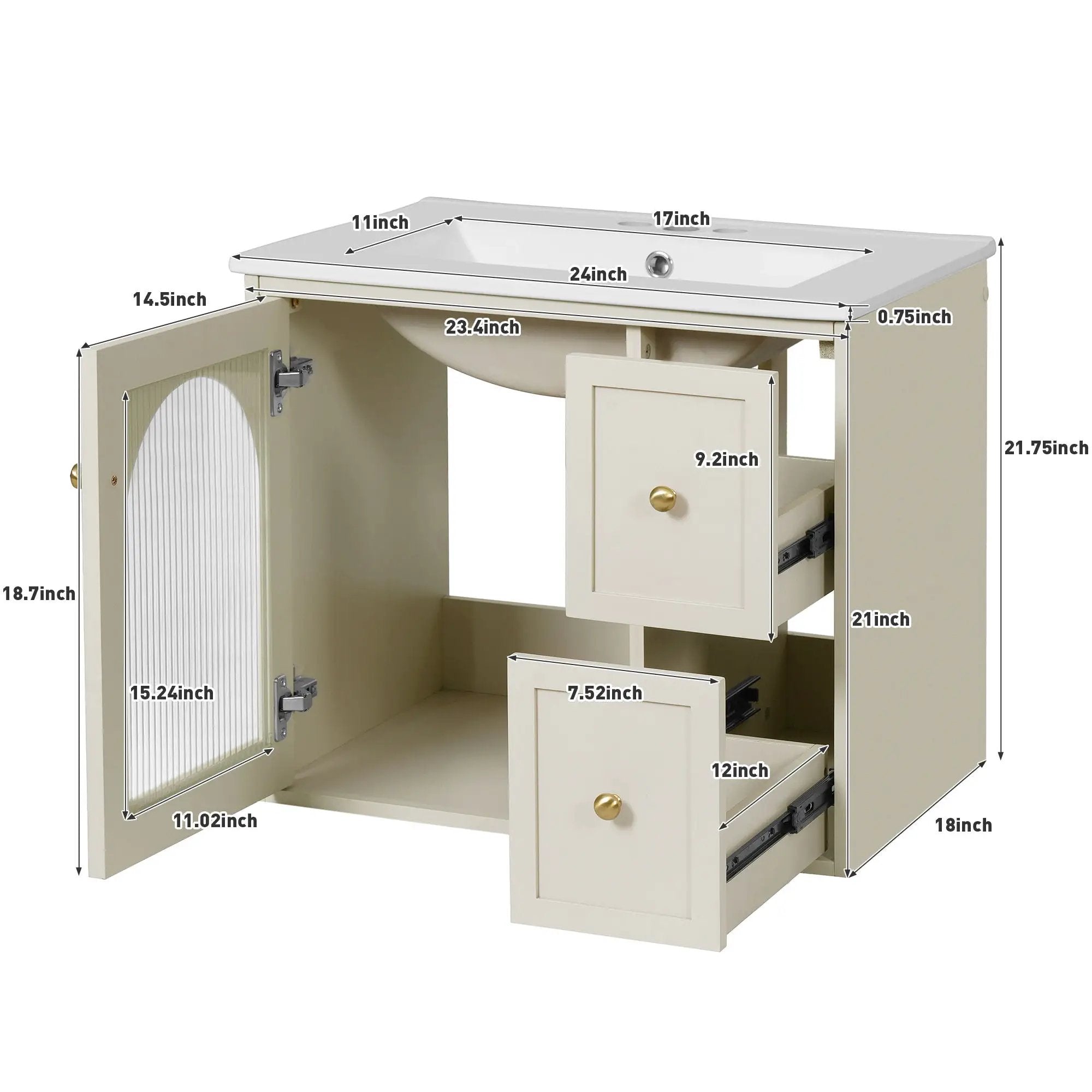 Wall-Mounted Bathroom Vanity Set With Sink, 2 Drawers And Soft-Close Door by HouseOfZazla