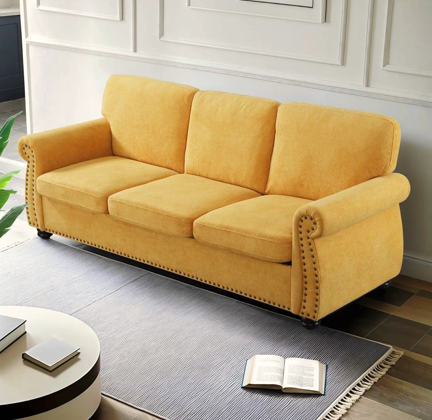 Soft Sofa, Upholstered 3 Seater Couch With High Density Foam, Loose Back Cushions And Turned Legs by HouseOfZazla