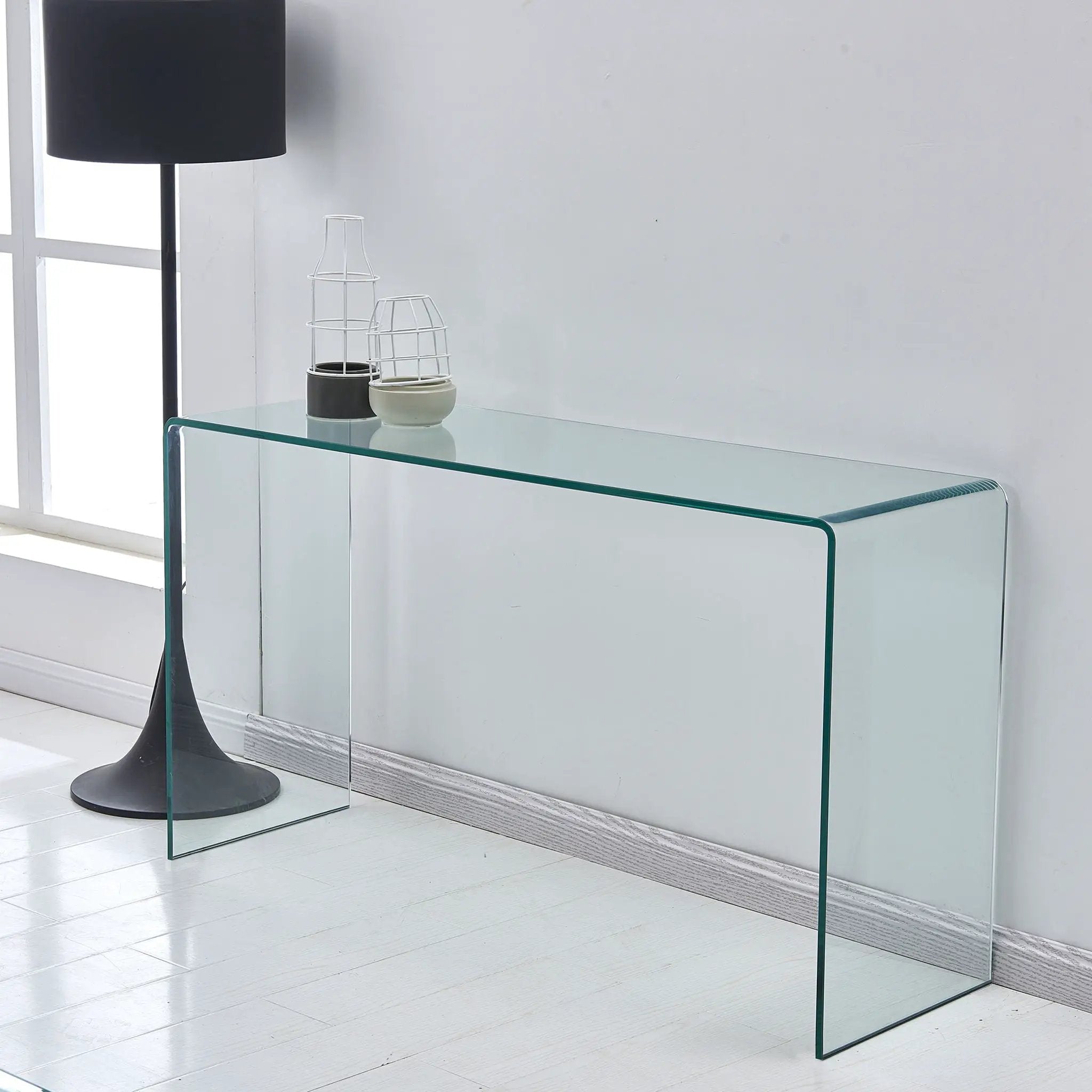 Elegant Transparent Tempered Glass Console Table With Rounded Edges, Modern Sofa Table - Clear by Unique Piece Furniture