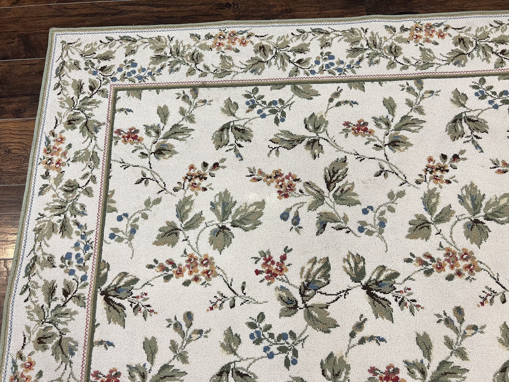 Vintage Stark Carpet 7x10, Ivory and Green, European Aubusson Design, Allover Pattern, Stark Rug by Jewel Rugs