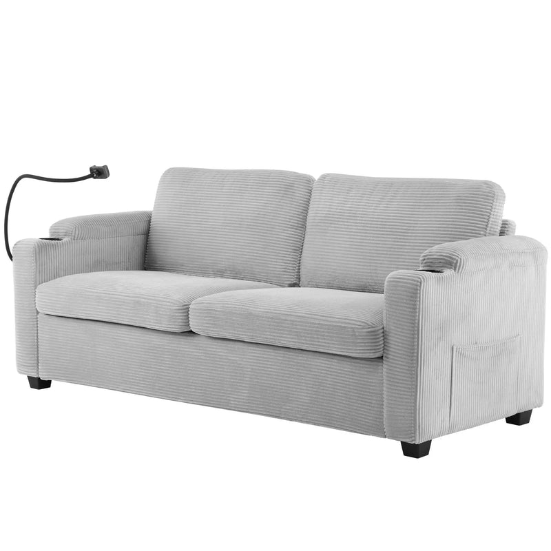 Sleeper Sofa Loveseat Sofa With Full Size Mattress, 2 USB Ports, 2 Cup Holders, 2 Side Pockets And Phone Holder by HouseOfZazla
