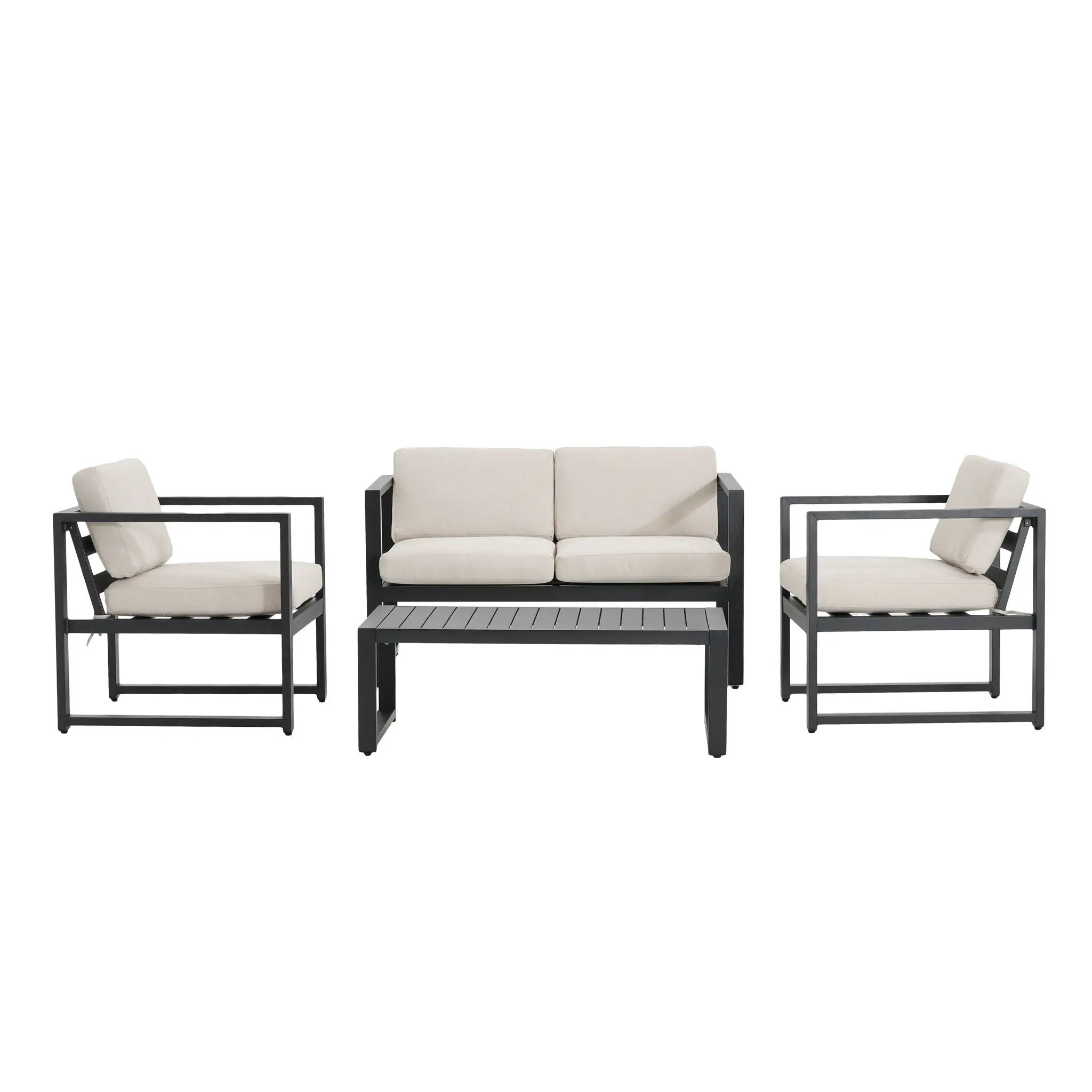 Navan 4-Piece Outdoor Chat Set - Black / Beige by HouseOfZazla