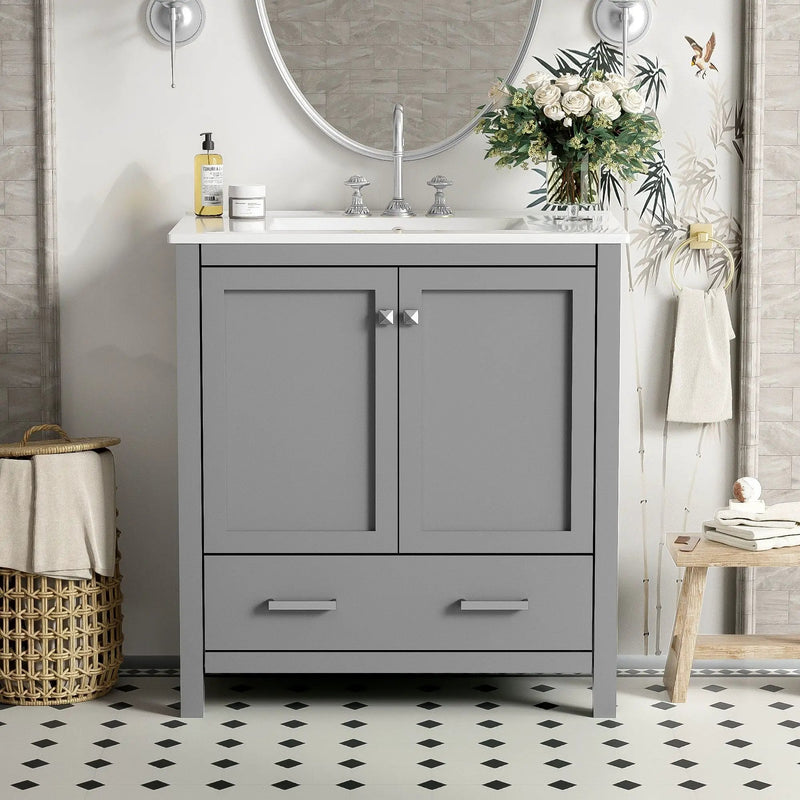 Bathroom Vanity With Single Sink, Combo Cabinet Undermount Sink, Bathroom Storage Cabinet With Two Doors And A Drawer, Soft Closing, Multifunctional Storage, Solid Wood Frame by HouseOfZazla