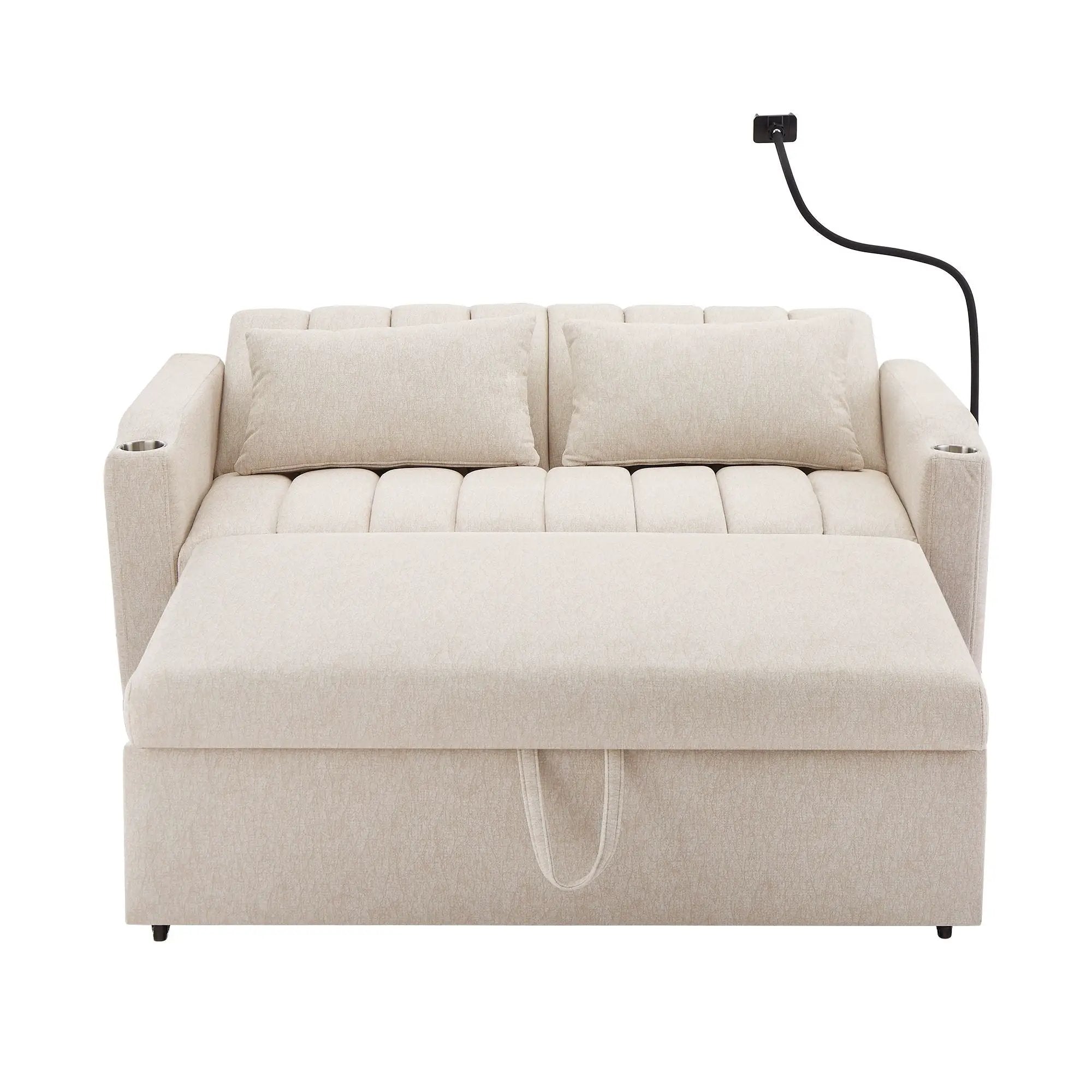 Convertible Sofa Bed Loveseat Sofa With Three USB Ports, Two Side Pockets, Two Cup Holders And 360° swivel Phone Holder For Living Room by HouseOfZazla