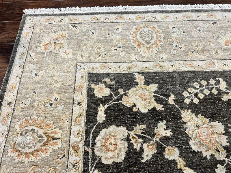 Indo Persian Rug 9x12, Sultanabad Indian Carpet, Dark Brown, Hand Knotted Vintage Wool Rug by Jewel Rugs