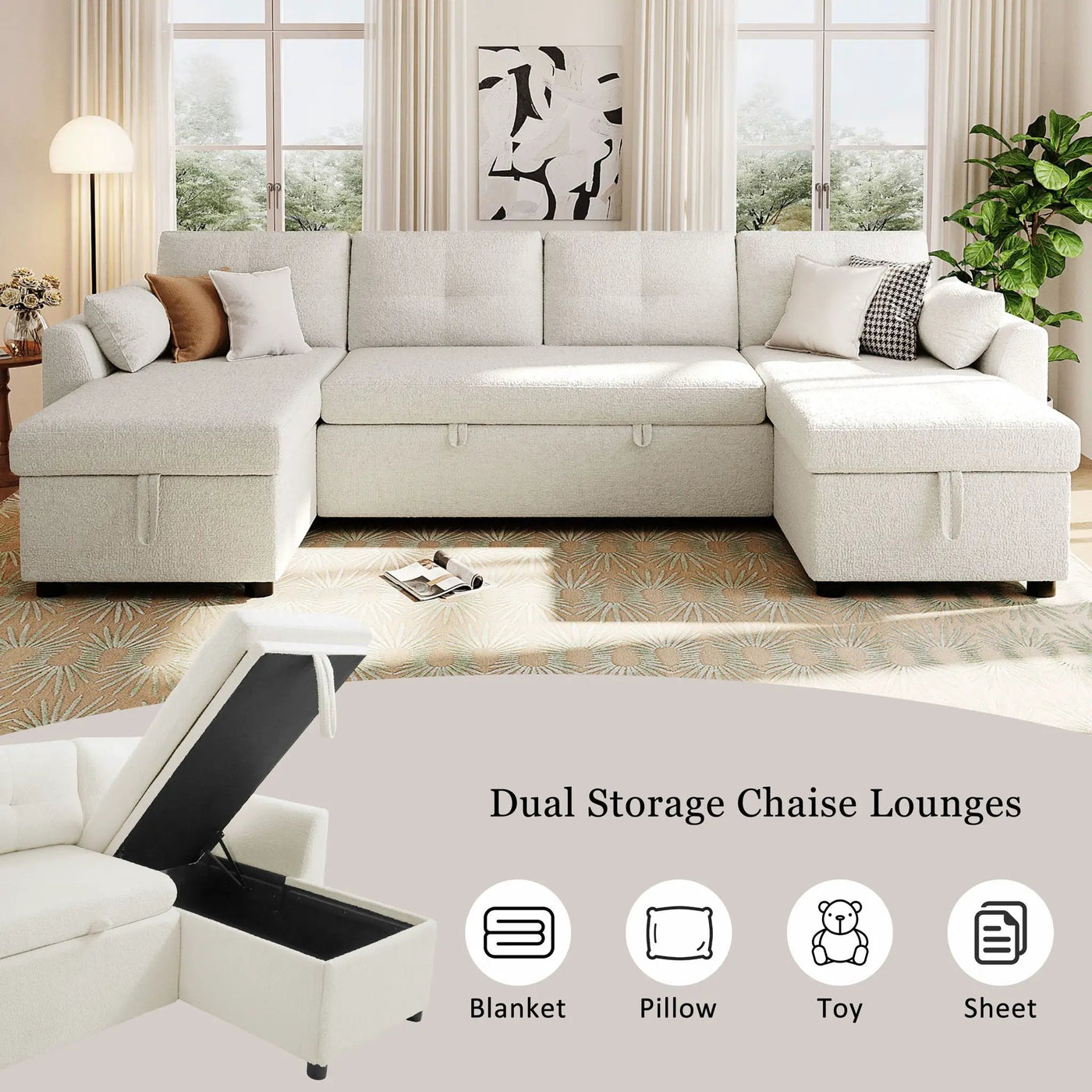 U-Shaped Sectional Sofa Bed With Storage And USB Ports by Unique Piece Furniture