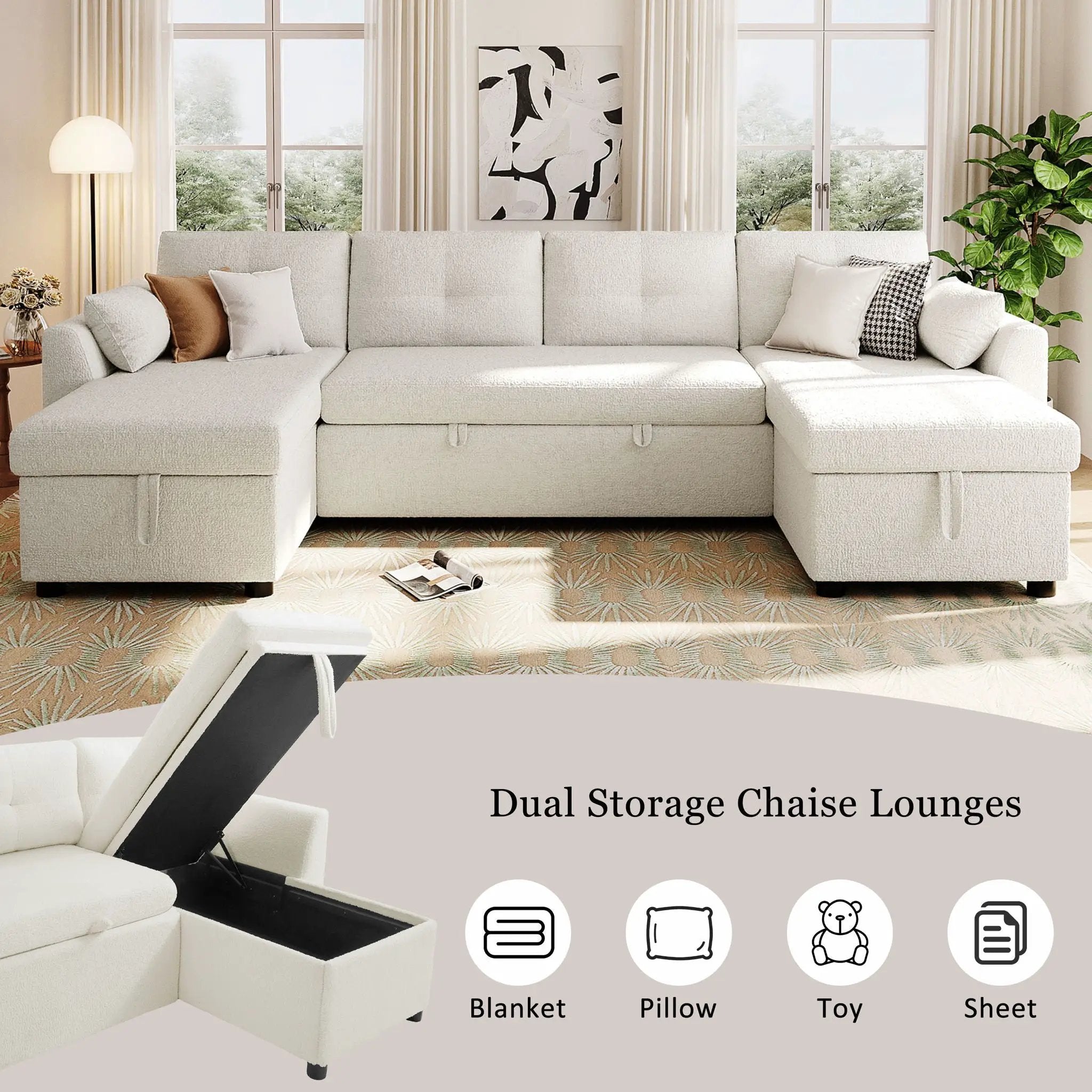 U-Shaped Sectional Sofa Bed With Storage And USB Ports by Unique Piece Furniture