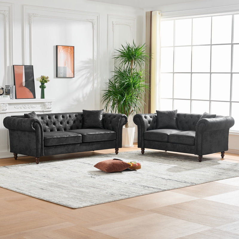 Chesterfield Loveseat, High Tech Fabric Roll Armrest by HouseOfZazla