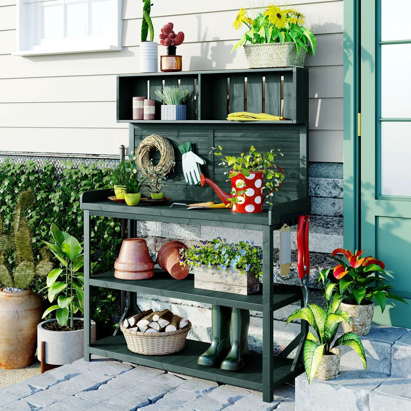 TOPMAX 65" Large Wooden Farmhouse Rustic Outdoor Potting Bench Table by HouseOfZazla