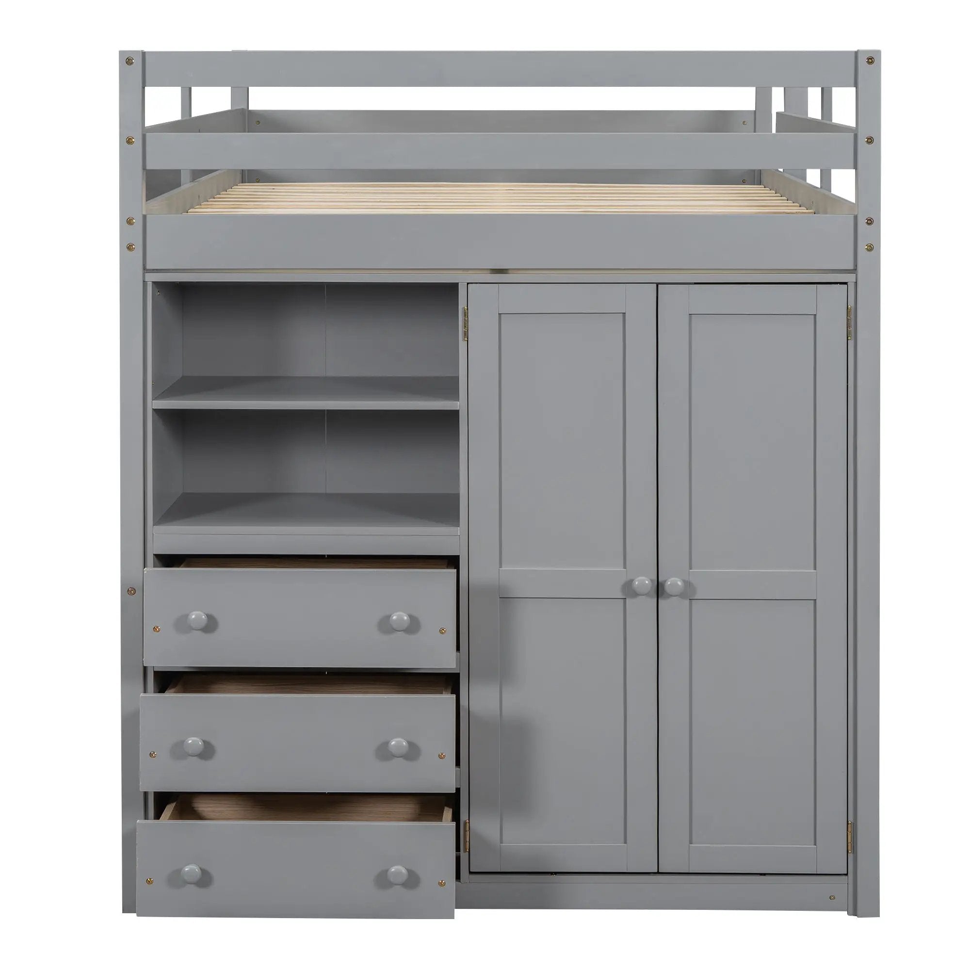 Loft Bed With Built In Wardrobe, Shelves And Drawers