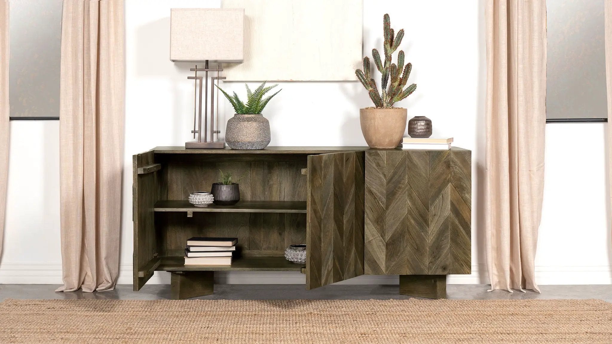 Tyler 3-door Solid Wood Sideboard Buffet Cabinet Mango Brown by Unique Piece Furniture