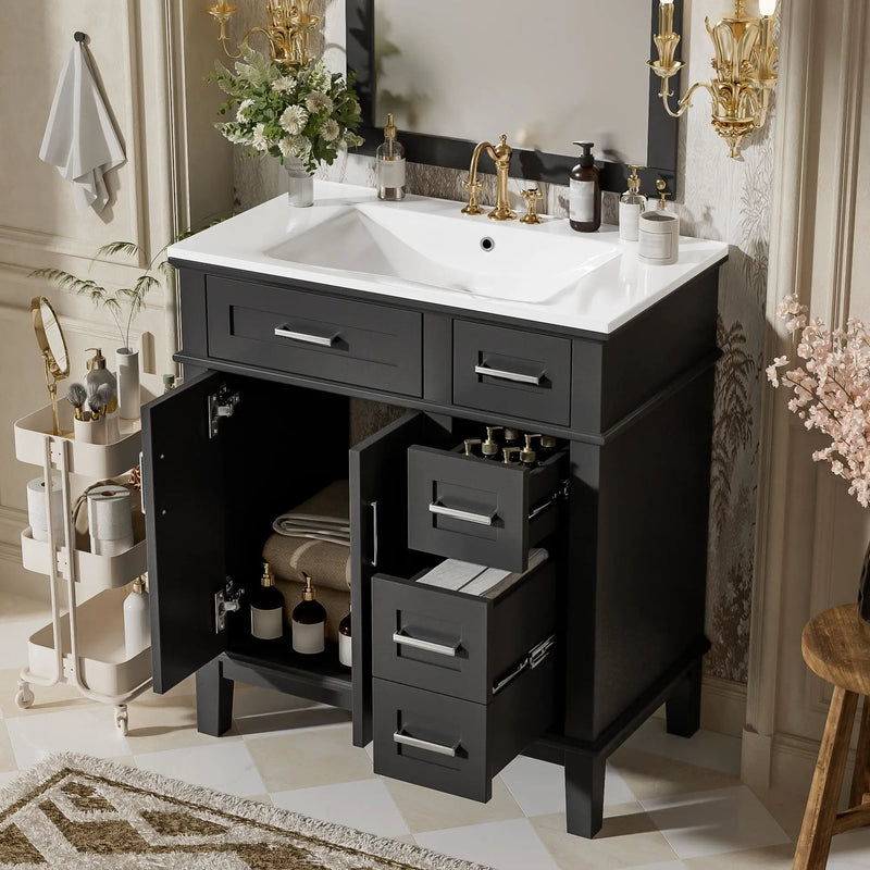 Modern Bathroom Vanity With Sink, Storage Cabinet, Soft Close Doors, Deep & Standard Drawers by Unique Piece Furniture