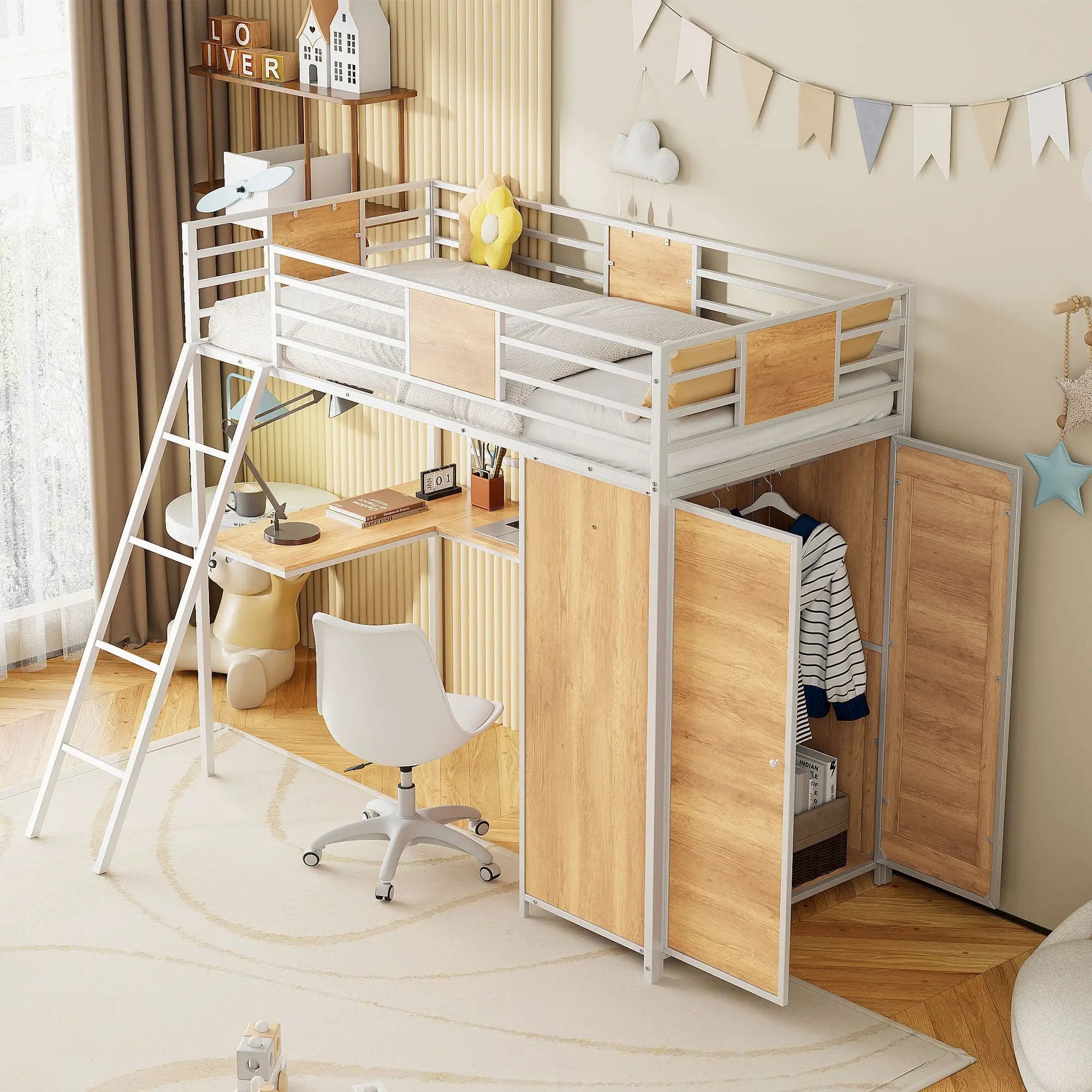 Loft Bed With L Shape Desk And Wardrobe by Unique Piece Furniture