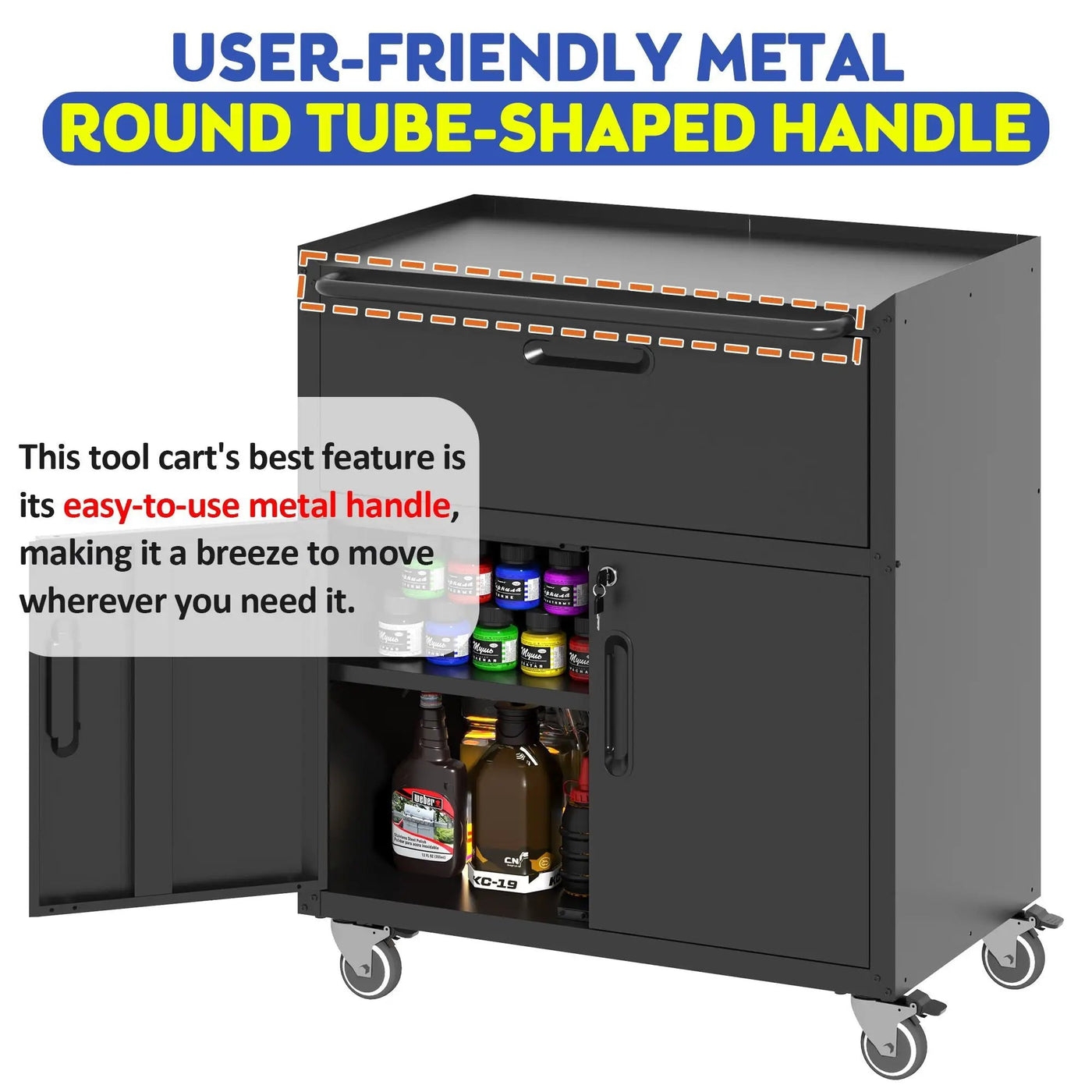 Sturdy And Durable Metal Tool Cabinet For Garage With Wheels Mobile Heavy Duty Storage Cabinet With 1 Drawer And 2 Locking Doors by HouseOfZazla