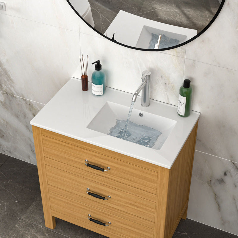 Rectangular Single Vanity Top With 1 Faucet Hole And Overflow, 32" X 18", Spacious Left Countertop For Storage - White by HouseOfZazla