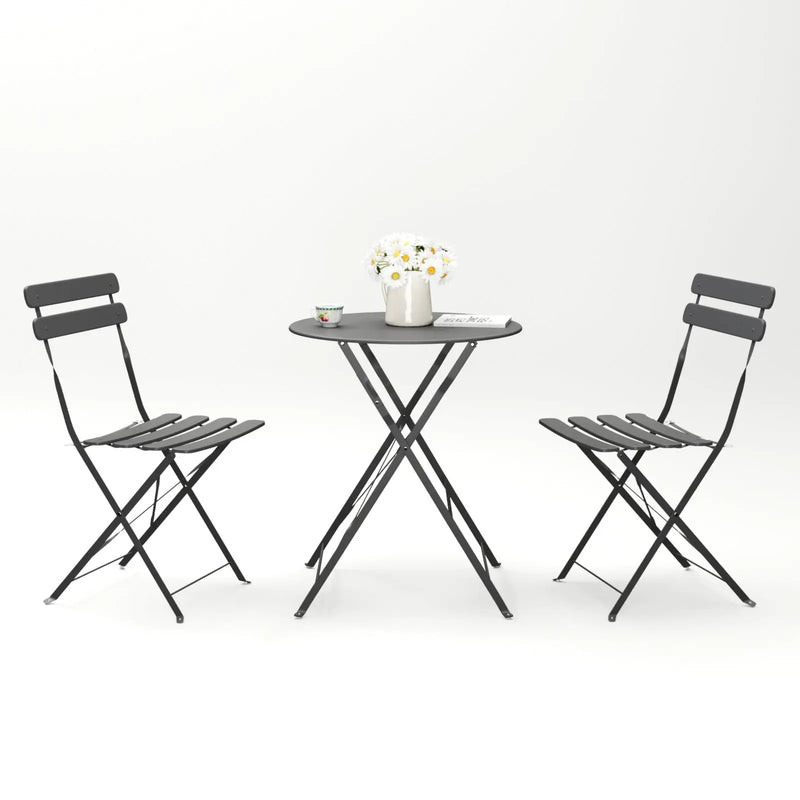 3 Pieces Patio Bistro Balcony Metal Chair Table Set - Gray by HouseOfZazla