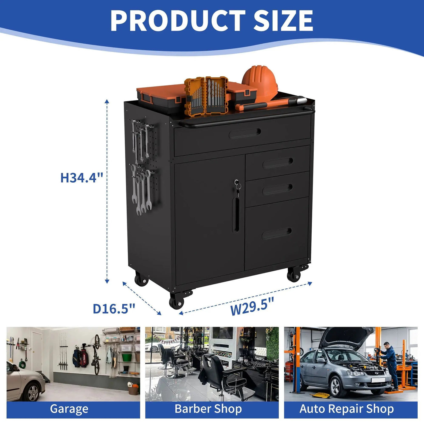 Rolling Tool Cabinet Heavy Duty Garage Storage With Lockable Doors & Drawers by HouseOfZazla