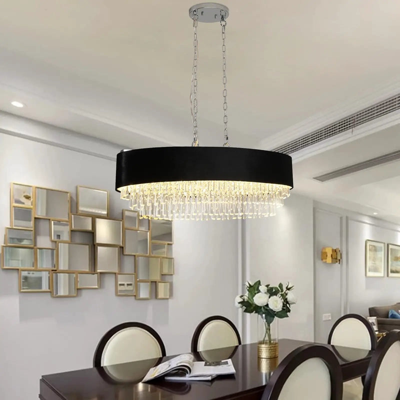 39' Modern Crystal Chandelier with Black Imitation Velvet Shade by HouseOfZazla