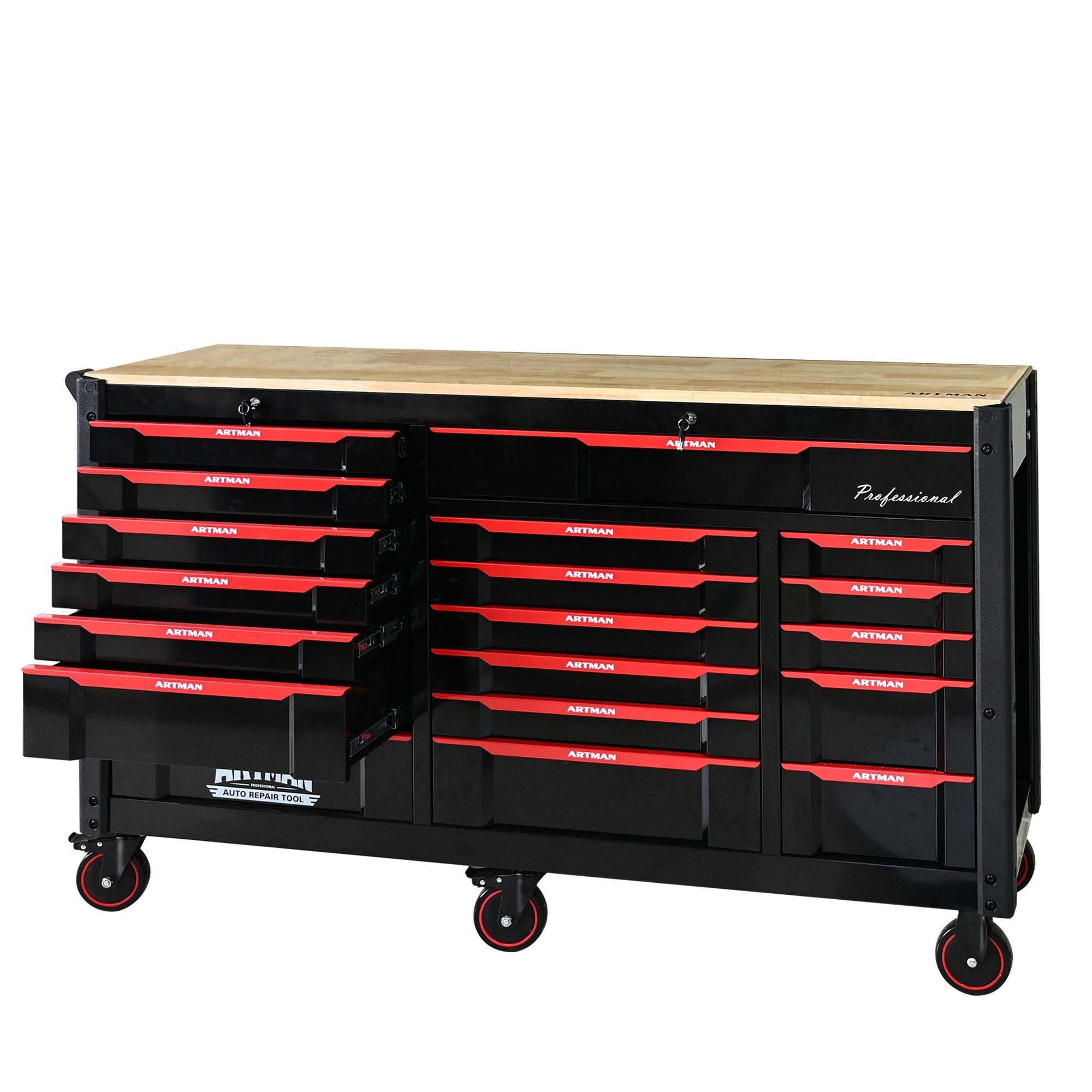 Heavy Duty Tool Cart With 19 Drawers, Tools Not Included, Mobile Storage For Workshop Or Laboratory - Black / Red by HouseOfZazla