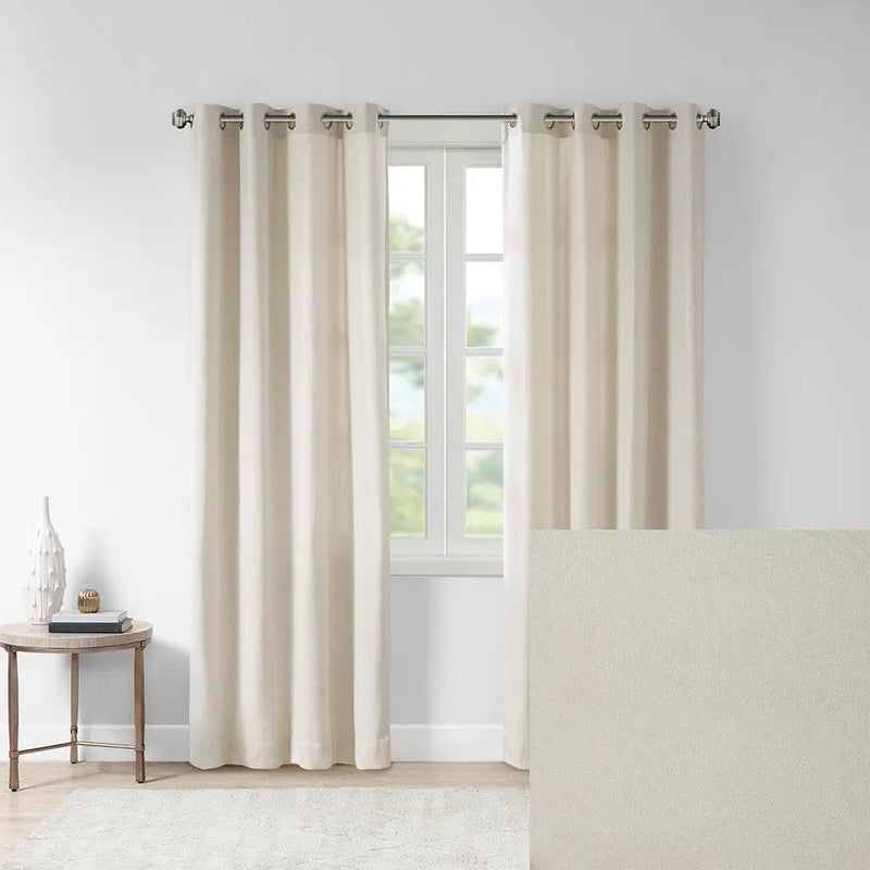 Plaid Rod Pocket and Back Tab Curtain Panel with Fleece Lining Natural 50x84" by HouseOfZazla