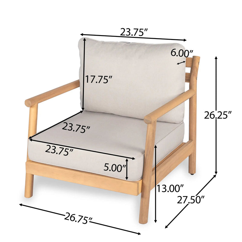 Patio Acacia Wood Chat Set, Club Chair + Coffee Table with Water-resistant Cushion by HouseOfZazla