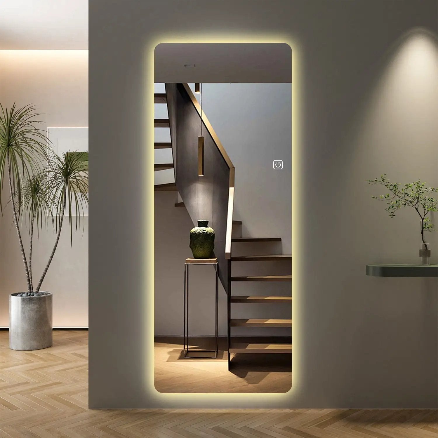 Wall Mounted Full Body Mirror With Dimming Lights Glass - Silver by HouseOfZazla