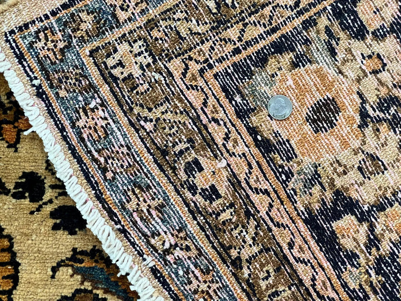 Antique Persian Rug 9x11, Wool Handmade 1920s Oriental Carpet, Persian Hamadan Anjelas Rug, Cream Black, Floral Allover Oriental Rug 9 x 11 Room Sized Rug by Jewel Rugs
