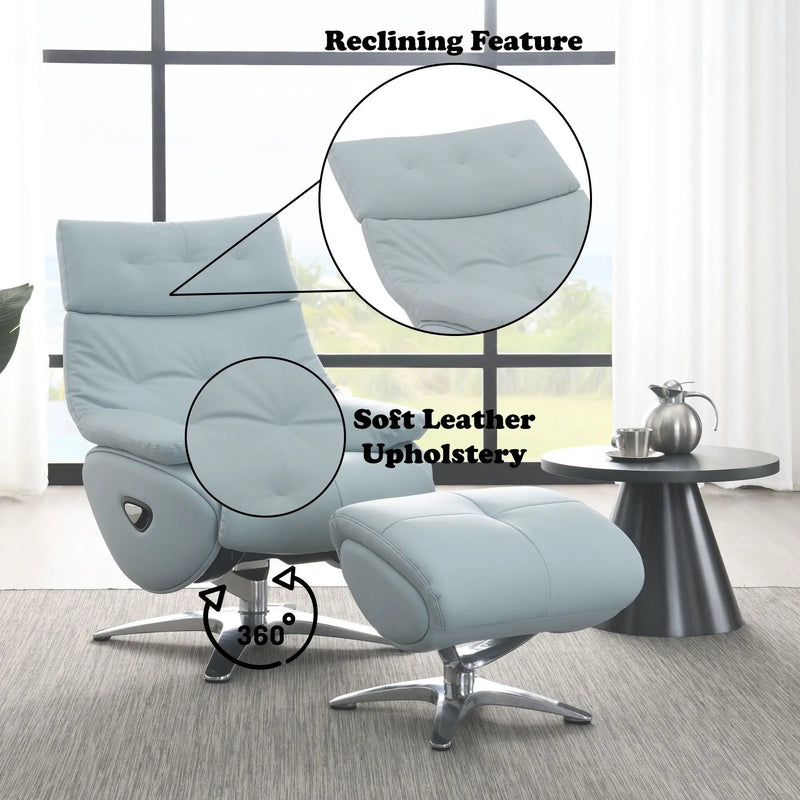 Janella - Top Grain Leather Accent Chair With Swivel & Ottoman - Baby Blue by Unique Piece Furniture