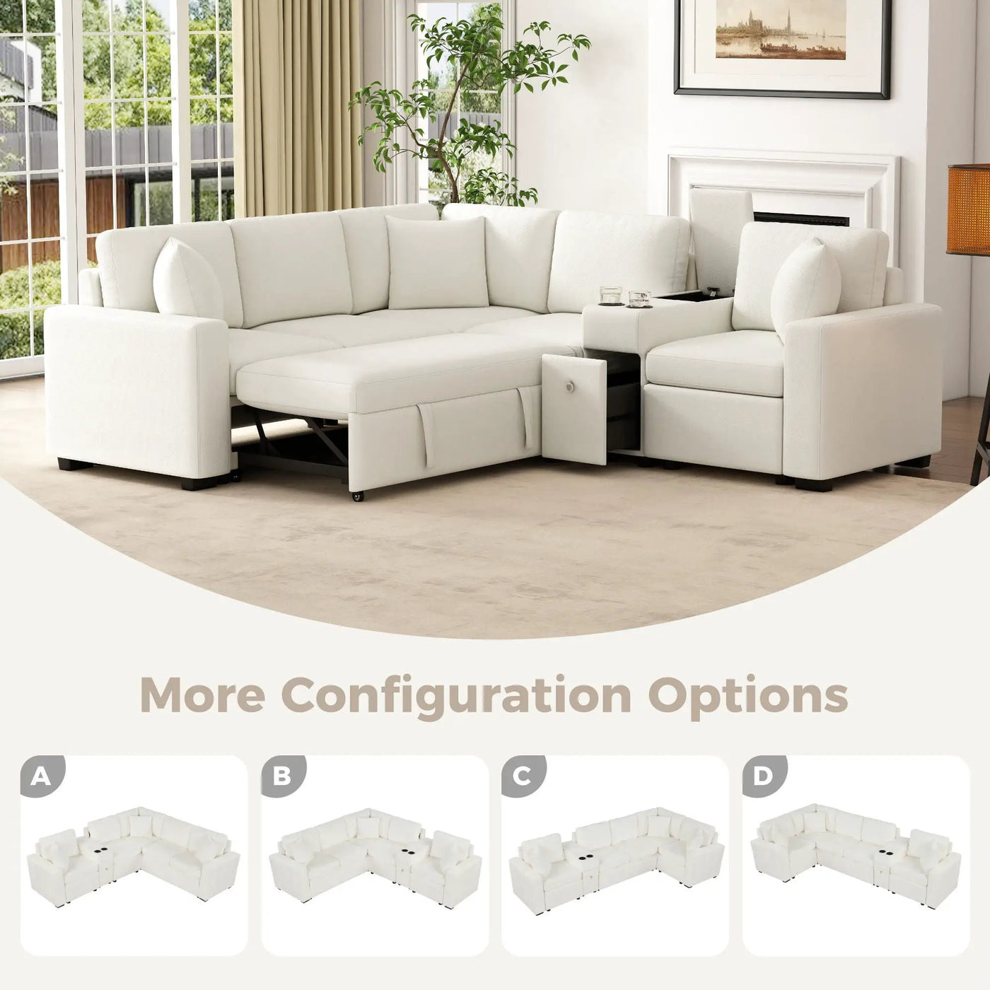 Modular L-Shaped Sectional Sofa Bed With Pull-Out Sleeper, Cup Holders, And Storage by Unique Piece Furniture