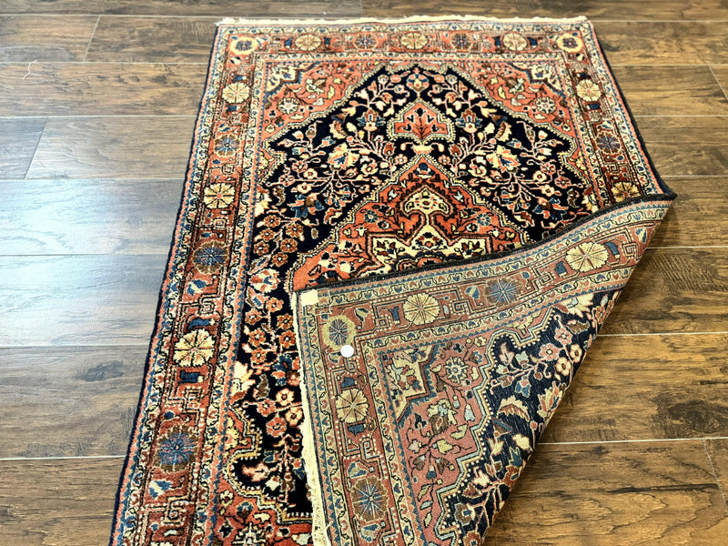 Persian Sarouk Rug 3.6 x 5, Medallion Rug, Red and Midnight Blue, Handmade Semi Antique Vintage Wool Carpet by Jewel Rugs