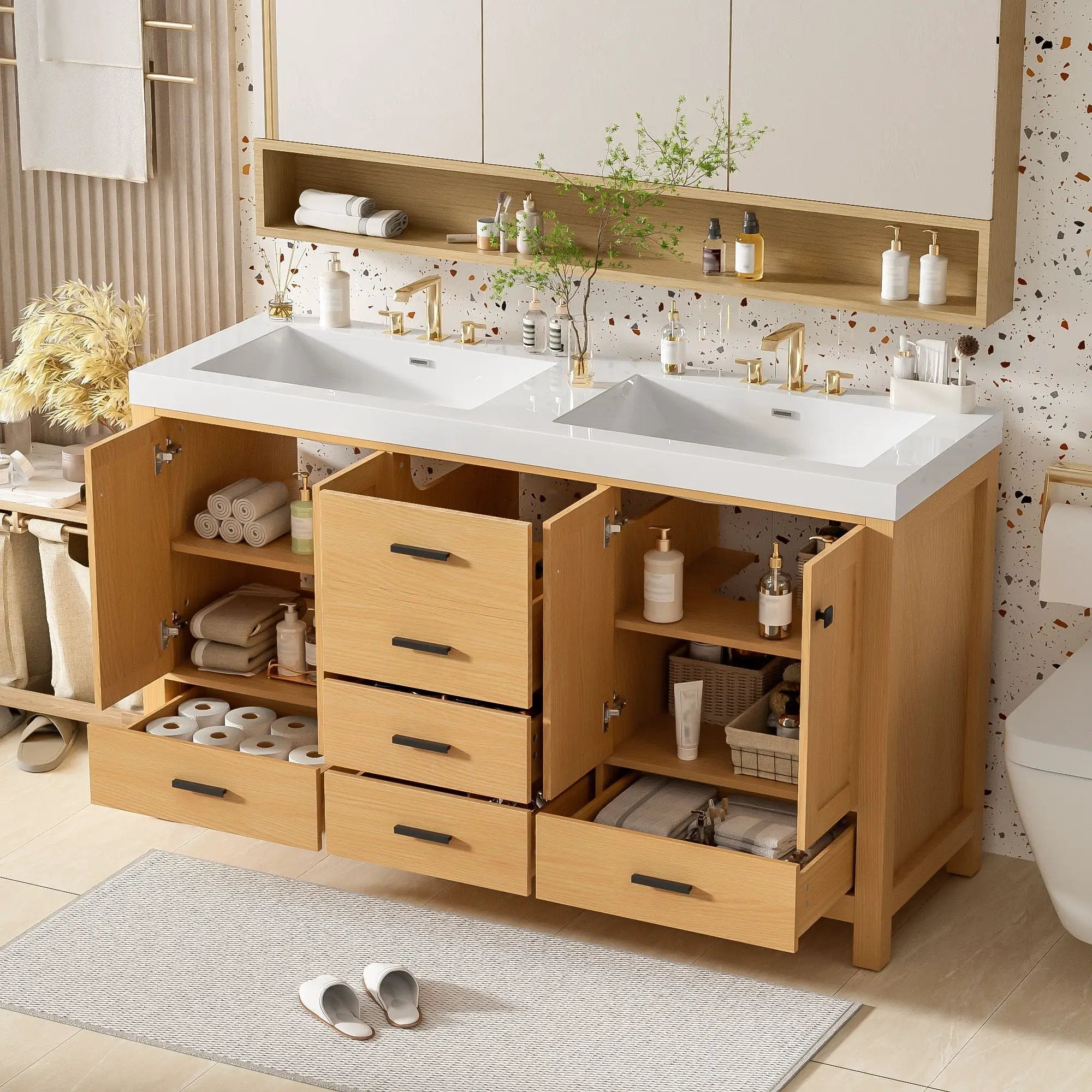 Bathroom Vanity With Double Sink, Soft Close Doors & Drawers Handles - Wood by Unique Piece Furniture